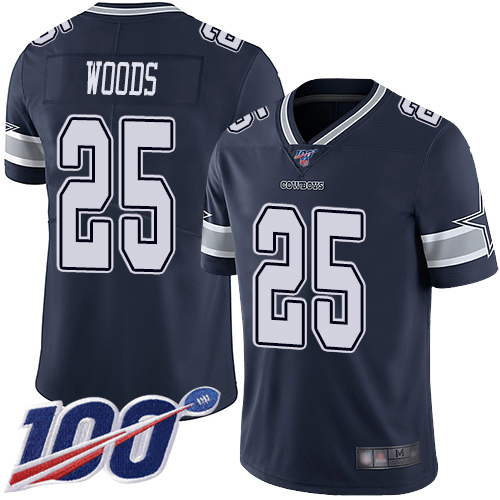 Men Dallas Cowboys Limited Navy Blue Xavier Woods Home #25 100th Season Vapor Untouchable NFL Jersey
